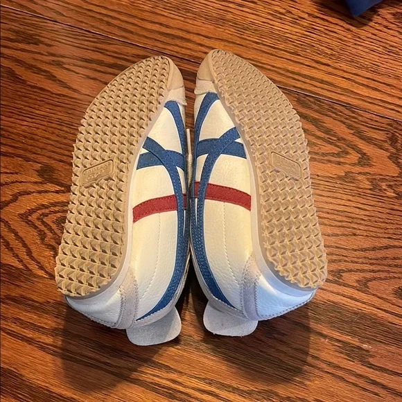 Onitsuka Tiger by Asics White and Blue and Red Sneakers Classic Design - Picture 4 of 6